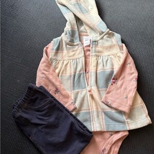 Carter's Pastel Striped Jacket with Floral Onesie and Navy Pants